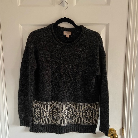 Grey Cable Knit Fair Isle Sweater with wool - Picture 1 of 5